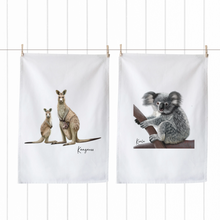 Load image into Gallery viewer, Australiana Icons Tea Towels – Kangaroo &amp; Koala Set
