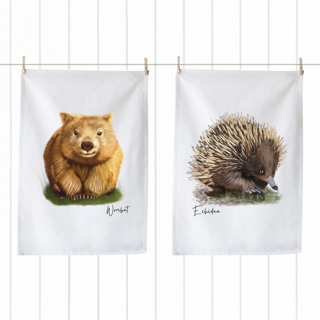 Aussie Icons Tea Towels – Wombat & Echidna