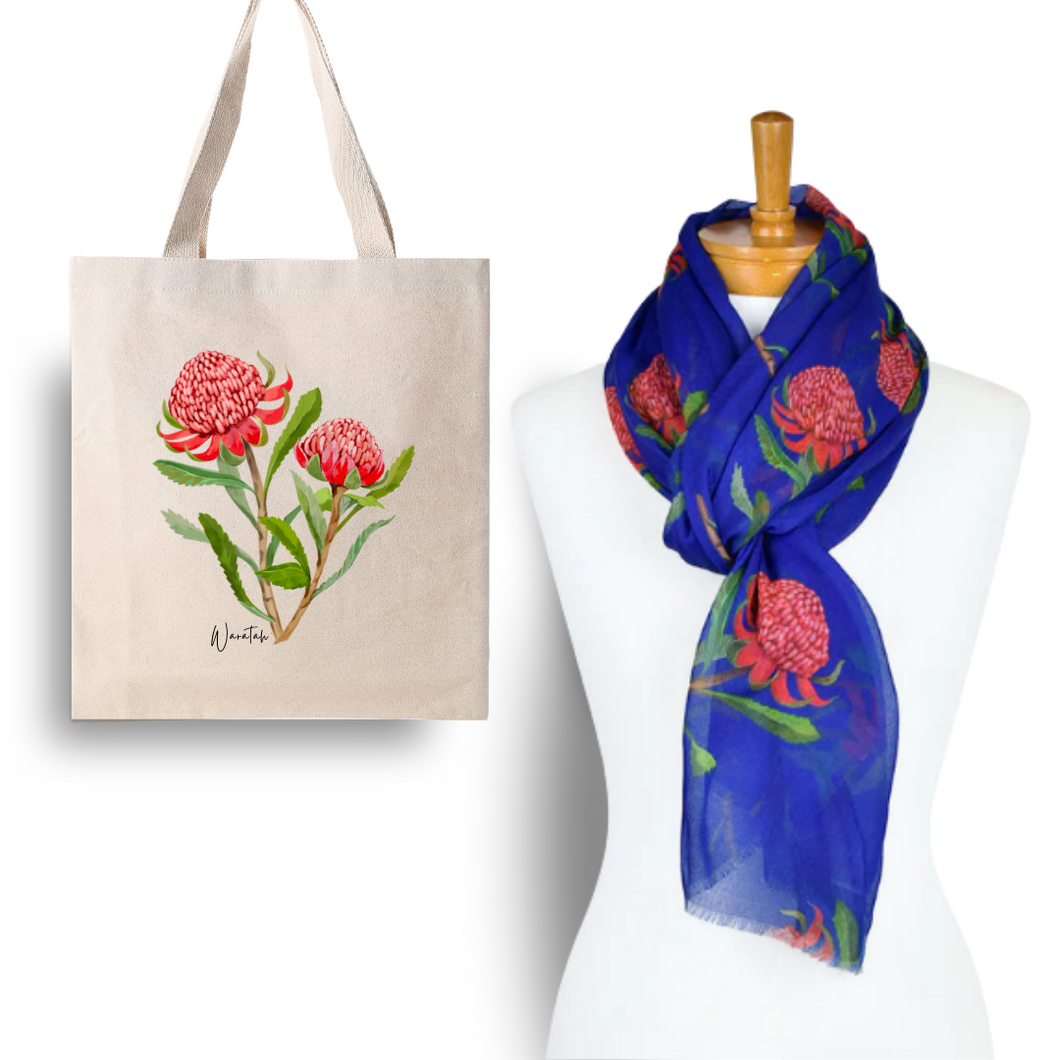 Perfect Gift for Any Occasion - Waratah Navy Scarf & Tote Bag | Navy