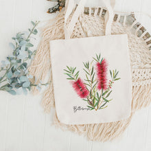 Load image into Gallery viewer, AGCB1000: Red: Bottlebrush Cotton Tote Bag
