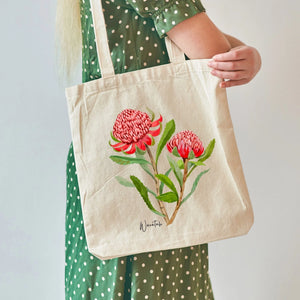 Perfect Gift for Any Occasion - Waratah Beige Scarf & Tote Bag