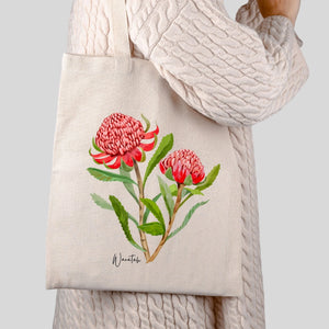 Perfect Gift for Any Occasion - Waratah Beige Scarf & Tote Bag