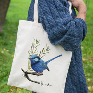 AGCB1011: Blue Wren Cotton Tote Bag