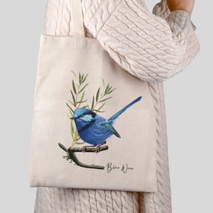 Serenity & Sparkle Blue Wren Scarf & Tote Bag Set | White