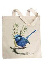 Load image into Gallery viewer, Serenity &amp; Sparkle Blue Wren Scarf &amp; Tote Bag Set | White
