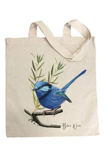 Serenity & Sparkle Blue Wren Scarf & Tote Bag Set | White