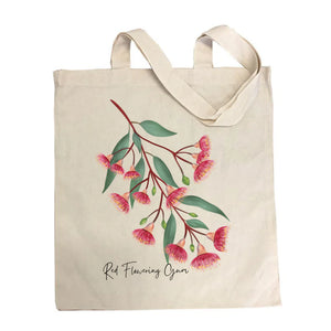 Crimson Blaze Red Flowering Gum Scarf & Tote Bag Set | White