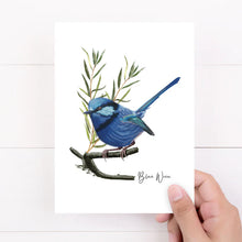 Load image into Gallery viewer, Lively &amp; Radiant Australian Native Blue Wren Poster, Tote Bag &amp; Card Set
