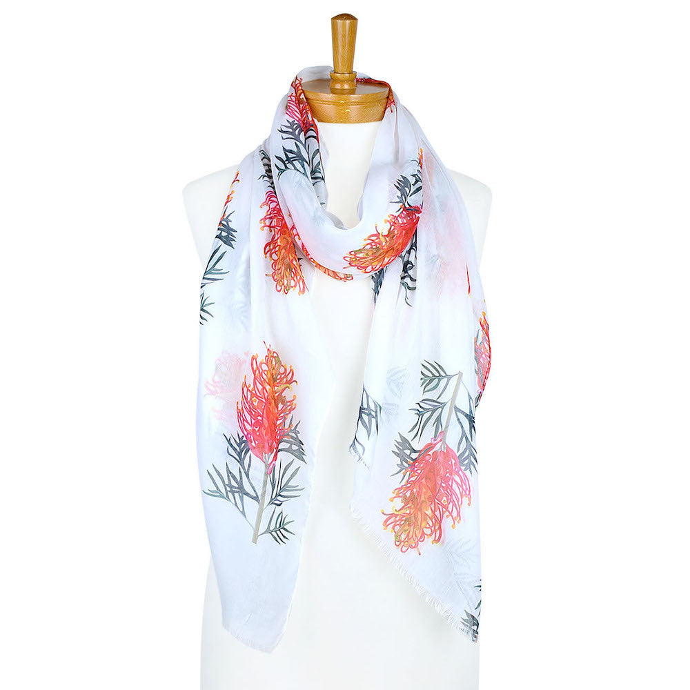 AGCS1000: White: Grevillea Flower Scarf