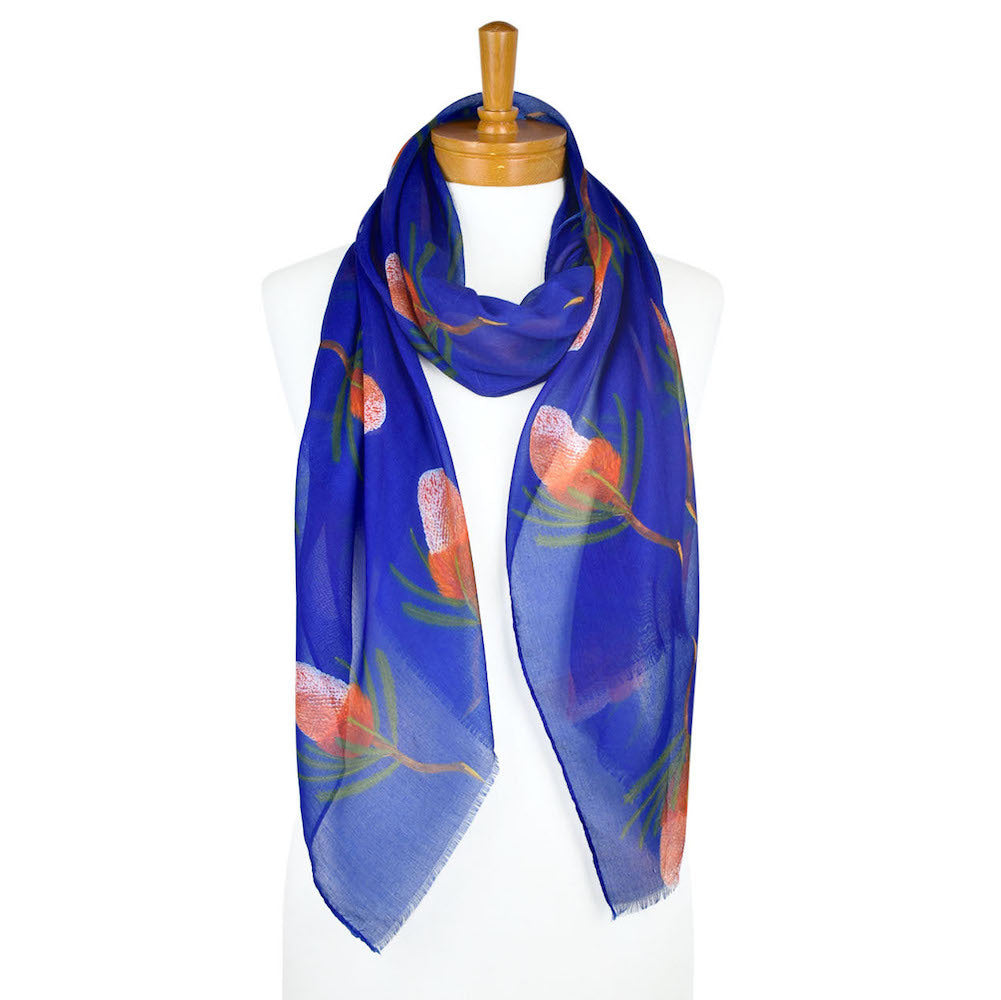 AGCS1004: Navy: Banksia Flower Scarf