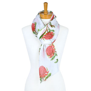 AGCS1007: White: Waratah Flower Scarf