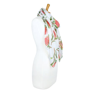 AGCS1007: White: Waratah Flower Scarf