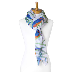 AGCS1009: White: Kingfisher Bird Scarf