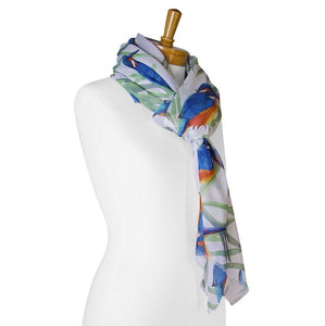 AGCS1009: White: Kingfisher Bird Scarf