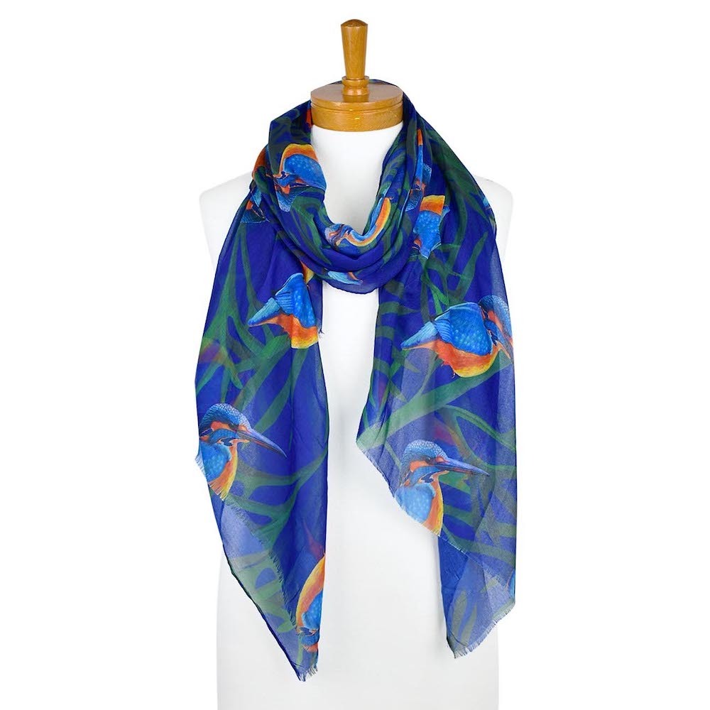 AGCS1010: Navy: Kingfisher Bird Scarf