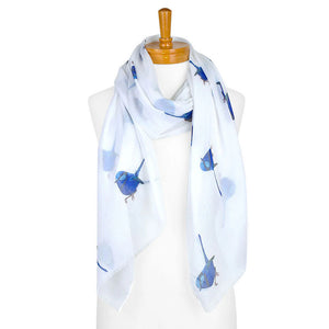 Serenity & Sparkle Blue Wren Scarf & Tote Bag Set | White