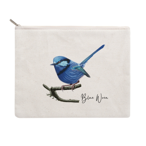 AGCZP1013: Blue Wren Cotton Zipper Pouch