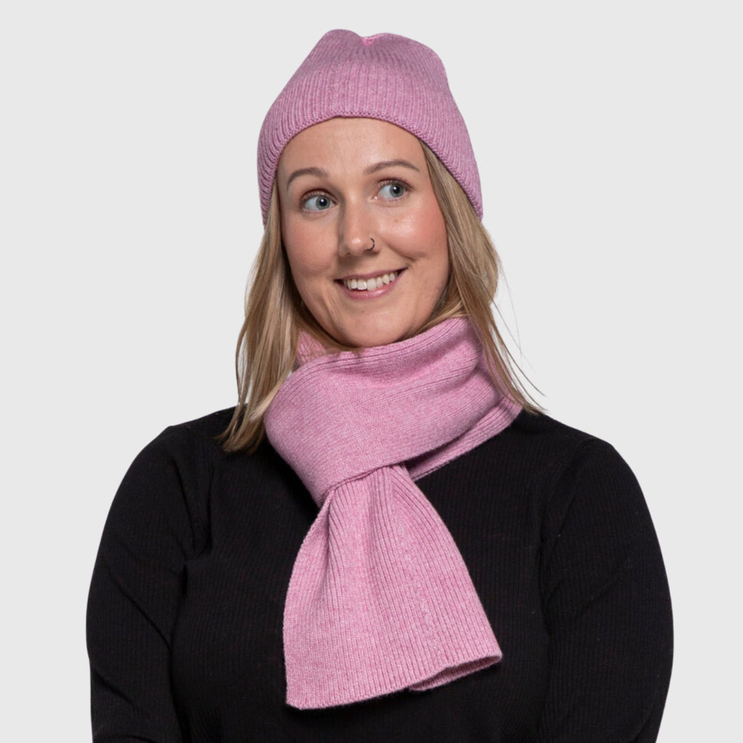 THSAP1260: (2pcs) Magenta Twisted Rib Stitch Scarf Beanie Set