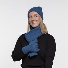 Load image into Gallery viewer, THSAP1350: (3pcs) Coral Blue Cable Knit Scarf Beanie Gloves Set
