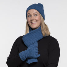 Load image into Gallery viewer, THSAP1350: (3pcs) Coral Blue Cable Knit Scarf Beanie Gloves Set
