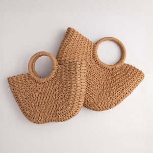 THSB1035: Brown: Small Half Moon Basket Bag