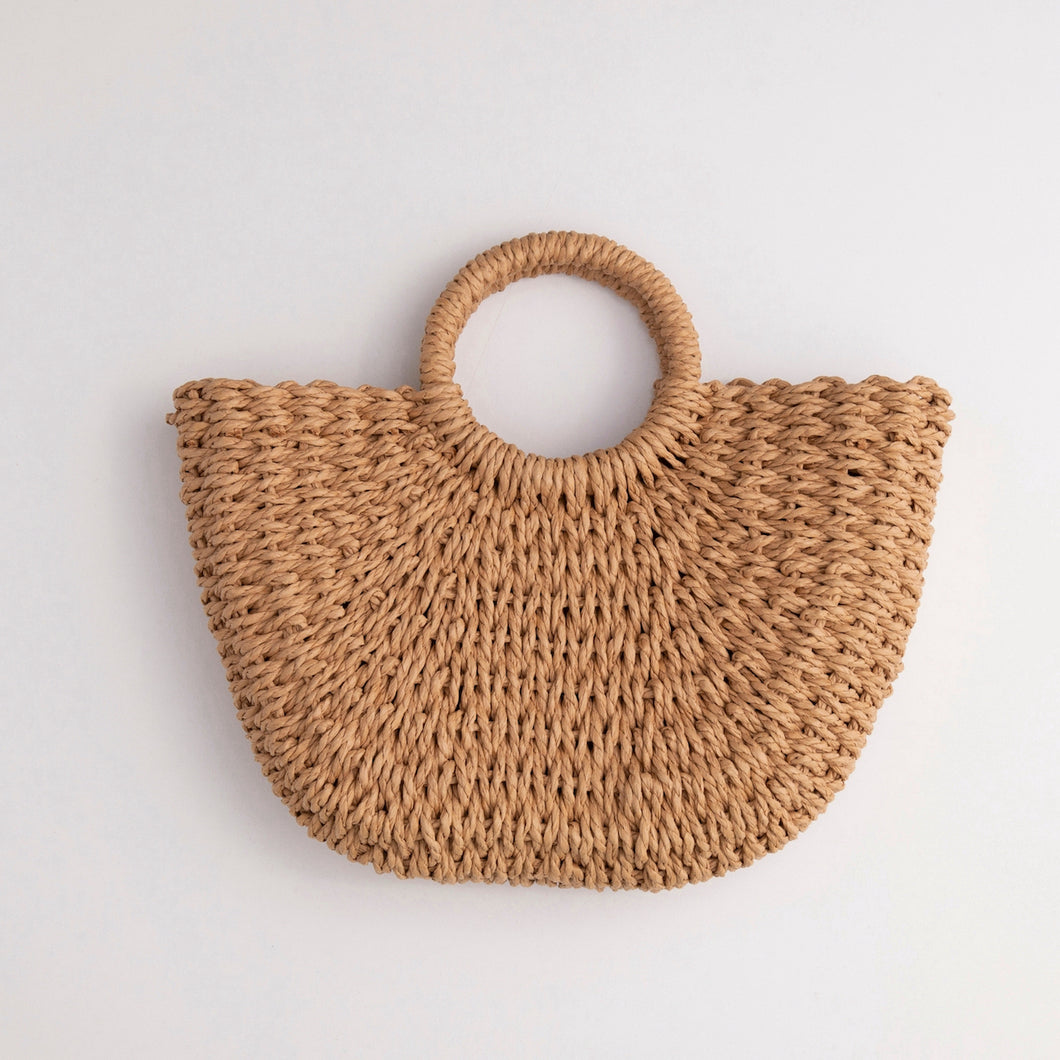 THSB1035: Brown: Small Half Moon Basket Bag