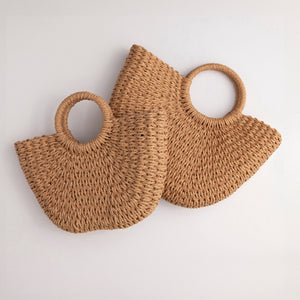 THSB1036: Brown: Medium Half Moon Basket Bag