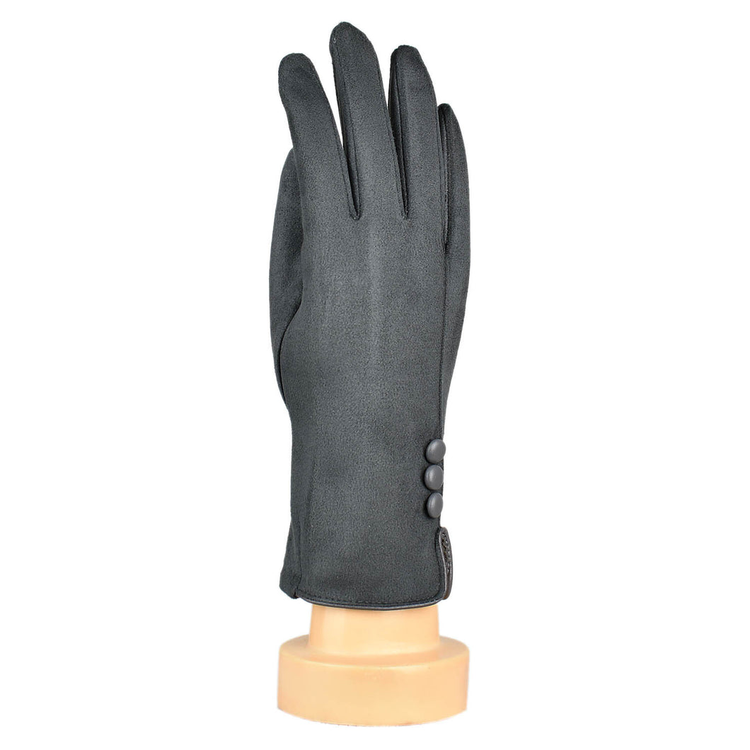 THSG1042: Grey: Three Buttons Gloves