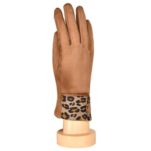 THSG1052: Tan: Leopard Tips Gloves