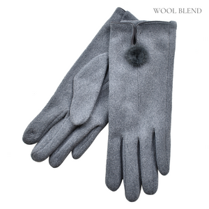 THSG1066: Grey: Fur Pom Pom Gloves