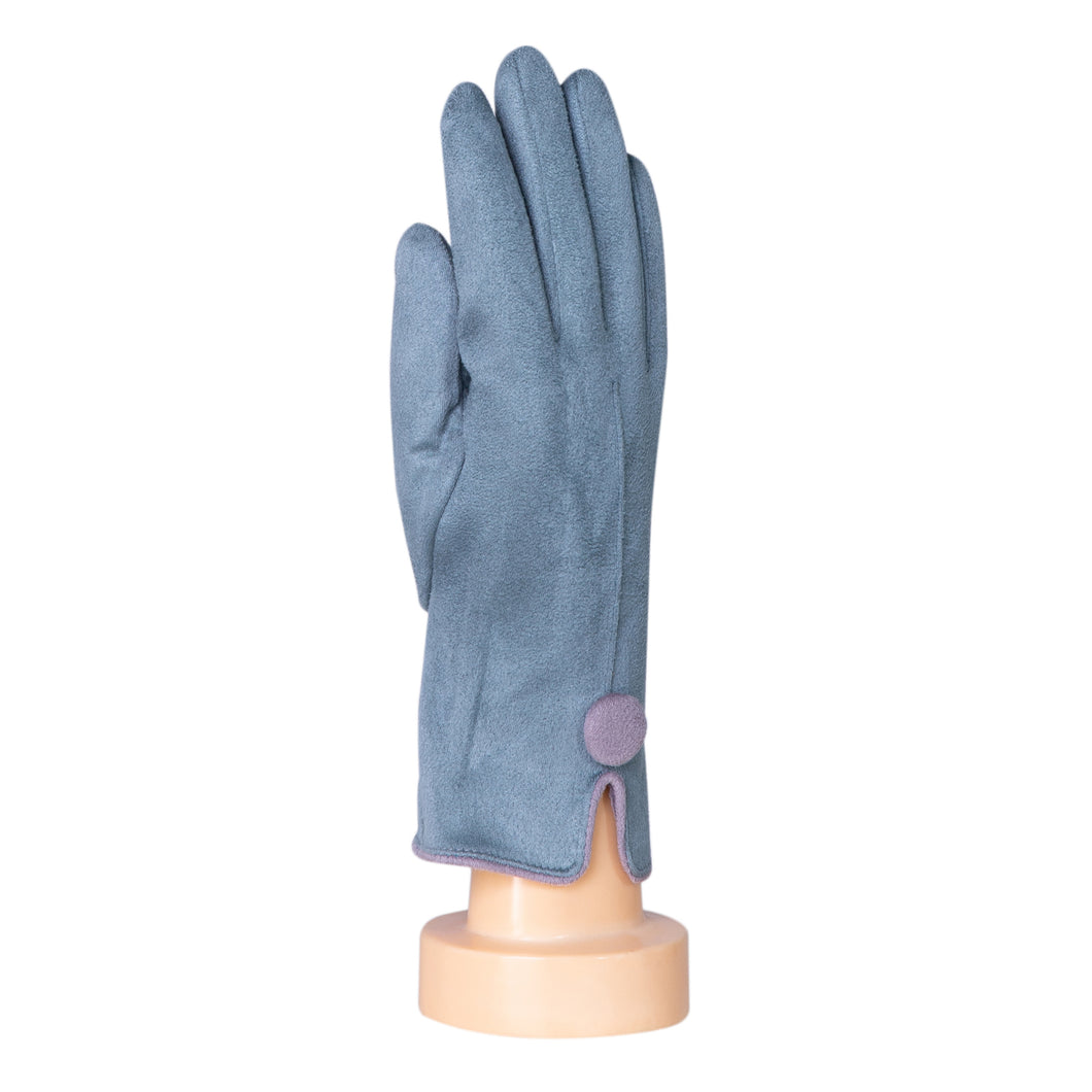 THSG1067: Teal: One Button Grey Border Gloves