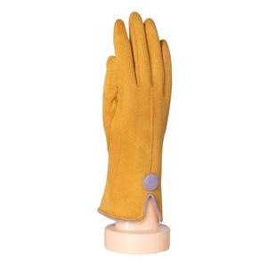 THSG1069: Mustard: One Button Grey Border Gloves