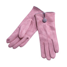 Load image into Gallery viewer, THSG1070: Pink: One Button Grey Border Gloves
