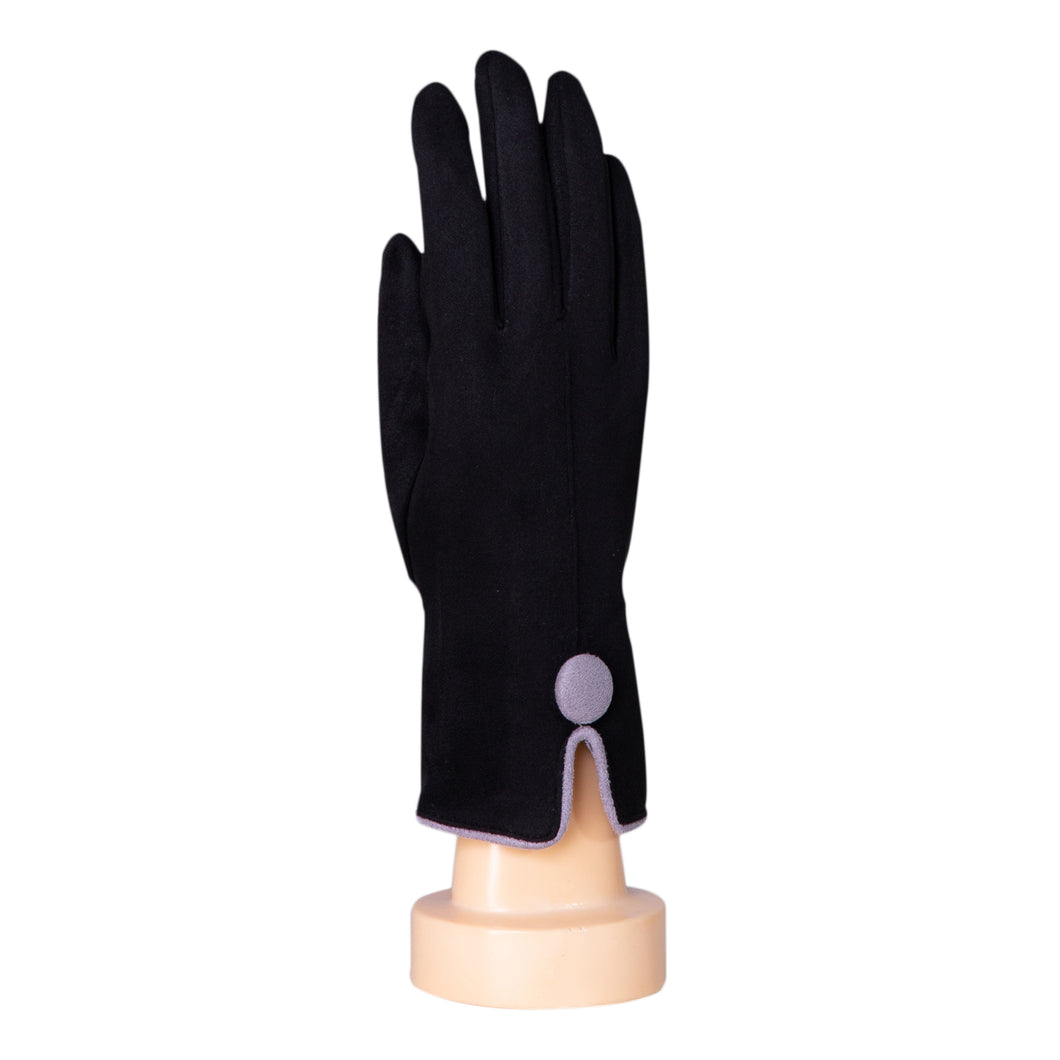 THSG1071: Black: One Button Grey Border Gloves