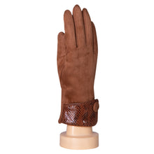 Load image into Gallery viewer, THSG1074: Tan: Cuff Snake Print Button Gloves
