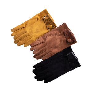 THSG1074: Tan: Cuff Snake Print Button Gloves