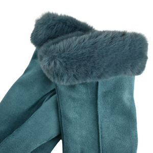 THSG1095: Teal: Faux Fur Double Layer Gloves