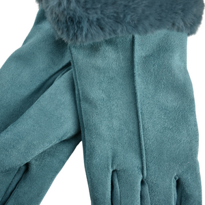 THSG1095: Teal: Faux Fur Double Layer Gloves