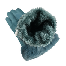 Load image into Gallery viewer, THSG1095: Teal: Faux Fur Double Layer Gloves
