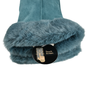 THSG1095: Teal: Faux Fur Double Layer Gloves