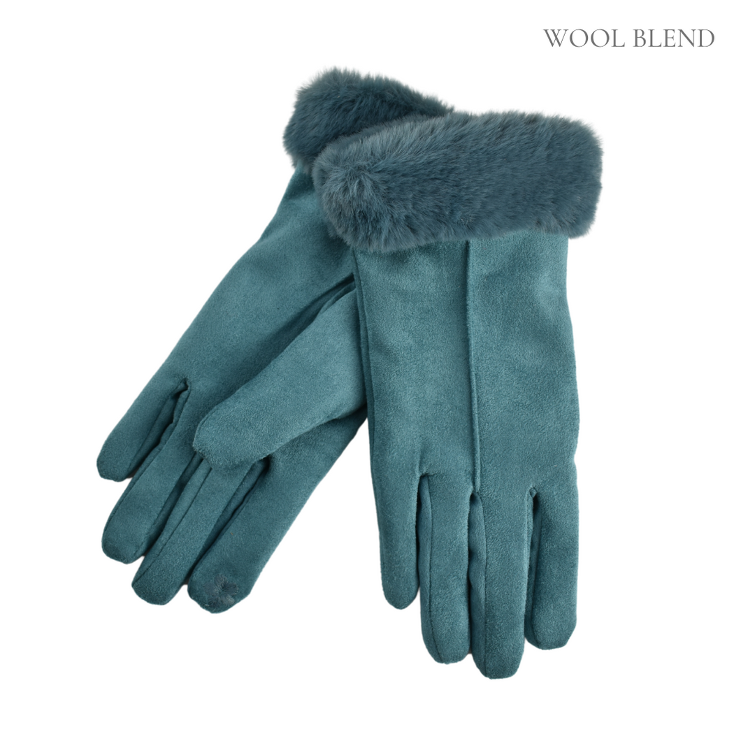 THSG1095: Teal: Faux Fur Double Layer Gloves