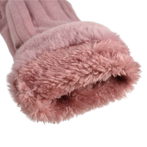 THSG1096: Pink: Faux Fur Double Layer Gloves