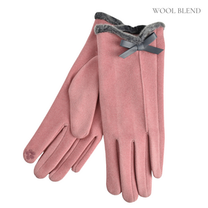 THSG1099: Pink: Faux Fur Trim Bow Gloves