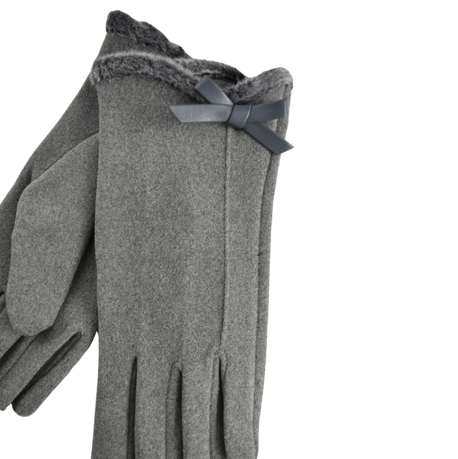 THSG1100: Grey: Faux Fur Trim Bow Gloves