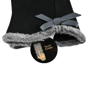 THSG1101: Black: Faux Fur Trim Bow Gloves