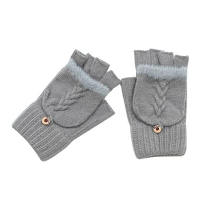 THSG1103: Grey: Convertible Fingerless Gloves with Buttoned Flap