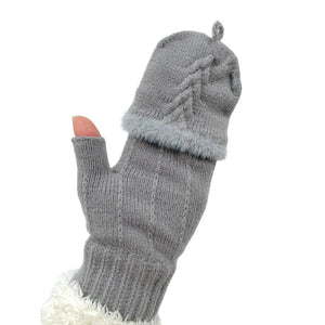 THSG1103: Grey: Convertible Fingerless Gloves with Buttoned Flap