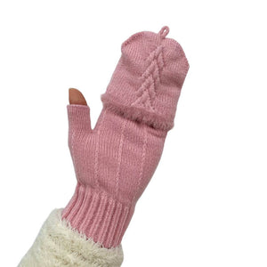 THSG1104: BabyPink: Convertible Fingerless Gloves with Buttoned Flap