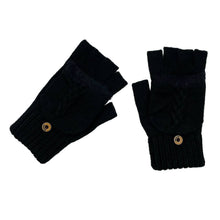 Load image into Gallery viewer, THSG1105: Black: Convertible Fingerless Gloves with Buttoned Flap
