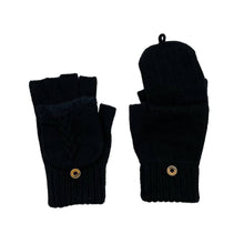 Load image into Gallery viewer, THSG1105: Black: Convertible Fingerless Gloves with Buttoned Flap
